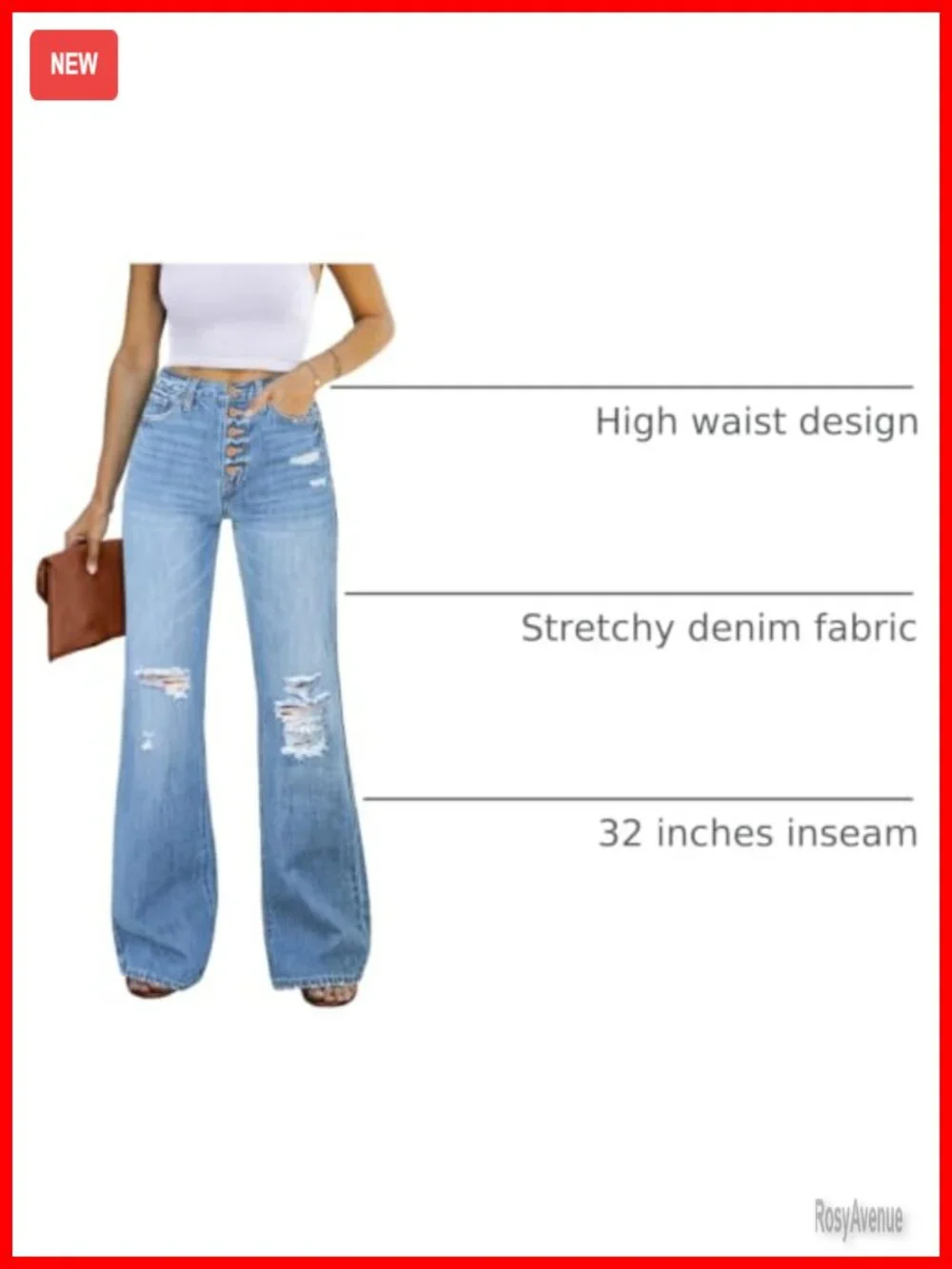 High Waist Relaxed Fit Ripped Flare Jeans Stretchy Denim Pants
